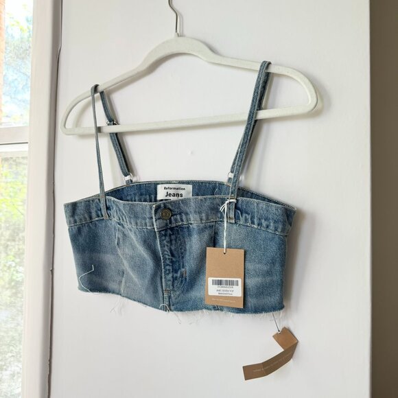 NWT Reformation Ami Denim Top Cropped Jean Blue Size 6 - Picture 8 of 11